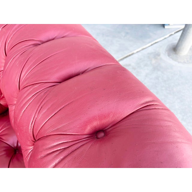 1980s Vintage Tufted Red Leather Rolled-Arm Chesterfield Sofa For Sale - Image 10 of 11