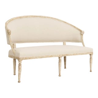 19th C. Swedish Gustavian Barrel Back Sofa With Lion Heads in Original Paint For Sale