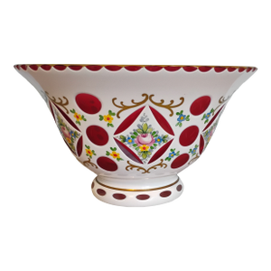 Czech Vintage Bohemian Bowl White Cut to Cranberry