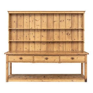 Monumental Irish Pine Kitchen Dresser With Open Hutch and Pot Board | 19th Century For Sale