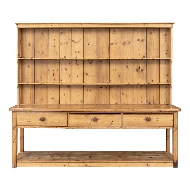 Monumental Irish Pine Kitchen Dresser With Open Hutch and Pot Board | 19th Century For Sale