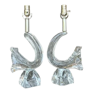 Vintage French Daum “Poissons” Crystal Lamps - a Pair