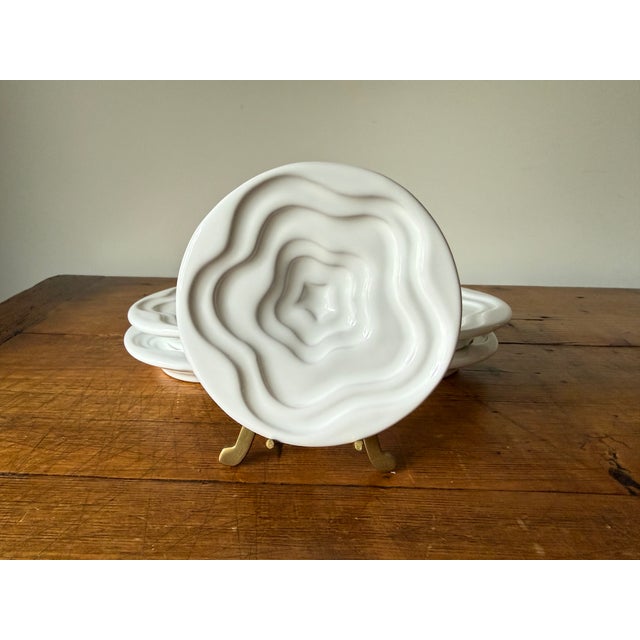 Set of 4 Mary Judge Olive Oil Ceramic Dipping Bowls, Made in Italy, Marked Grazia Deruta. Each shallow bowl measures 4.75"...