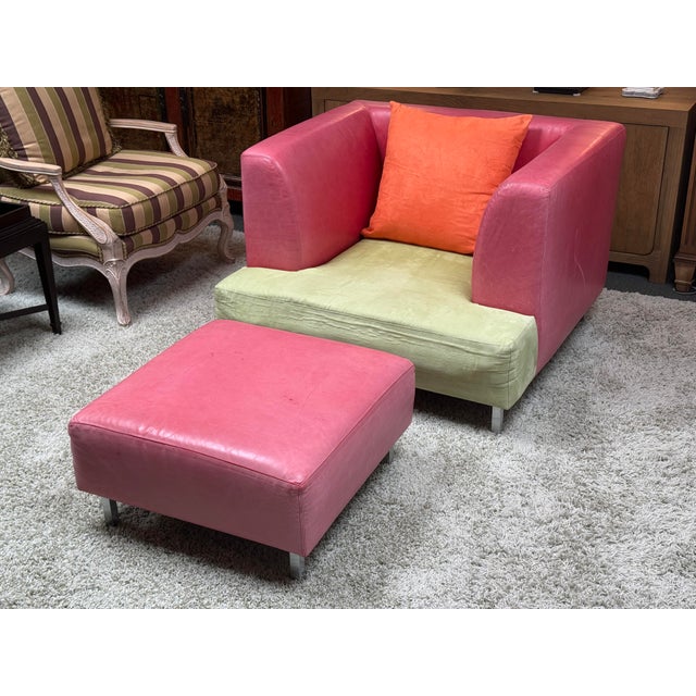 Design Plus Gallery presents a Micro-Suede and Leather Chaise Lounge in Celery + Rose. The Chair has a high back and a...