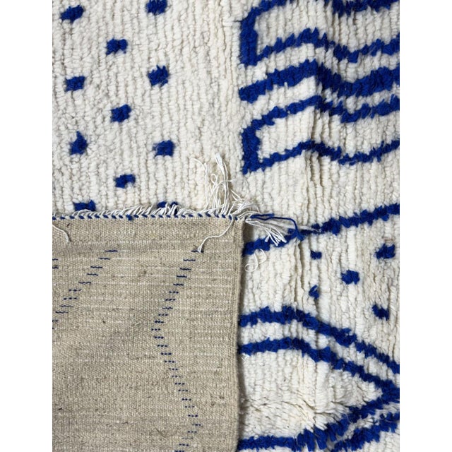 White and Blue Azilal Rug - 9.8 X 6.3 Ft For Sale - Image 4 of 8