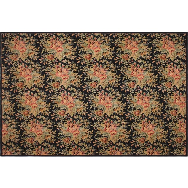 1960s Vintage Floral Black/Pink Needle Point Rug For Sale - Image 11 of 11