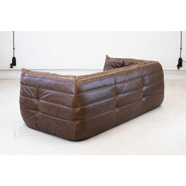 Vintage Two-Seater Togo Sofa with Arms in Brown Leather by Michel Ducaroy for Ligne Roset, 1970s For Sale - Image 6 of 18