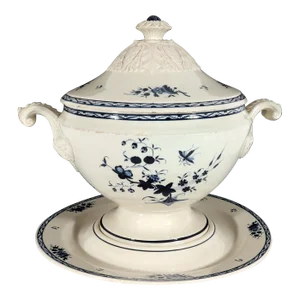 Continental Pottery Large Chinoiserie Soup Tureen, Cover & Stand, Nimy Factory, Belgium
