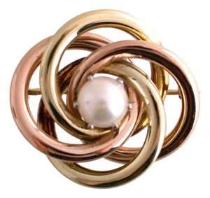Mid 20th Century Retro Rose and Green Gold Circle Brooch