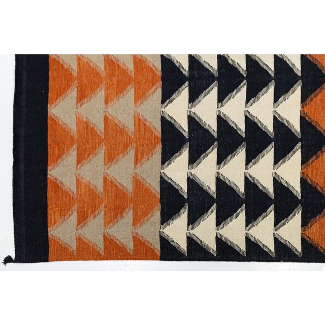 Modern Navajo Style Geometric Wool Rug Handmade Terracotta & Charcoal Flatweave For Sale - Image 10 of 11