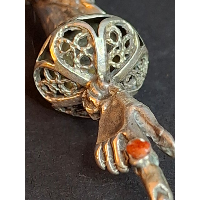 Religious Antique 1812 Silver Torah Pointer Yad - 84 Zolotnik - Filigree & Coral Stone For Sale - Image 3 of 18