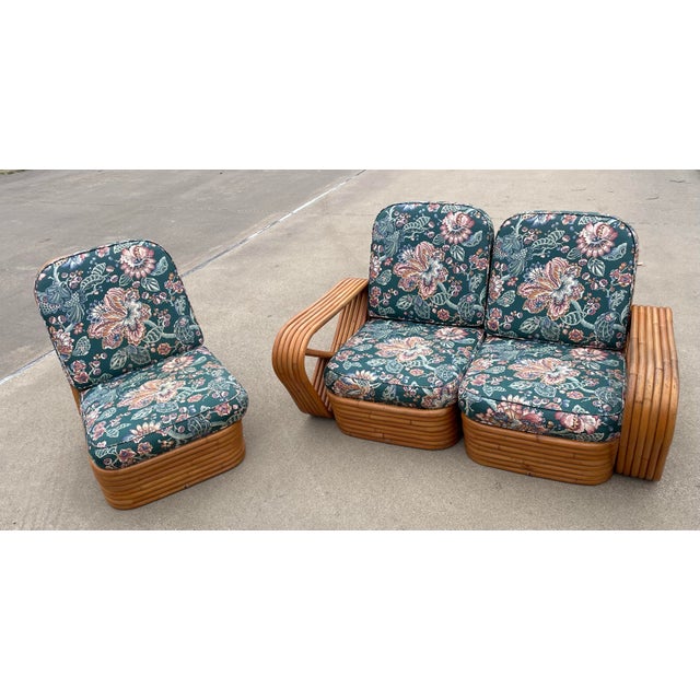 Mid 20th Century Paul Frankl Style Rattan & Bamboo Six Strand Pretzel Arm Sofa For Sale - Image 5 of 12