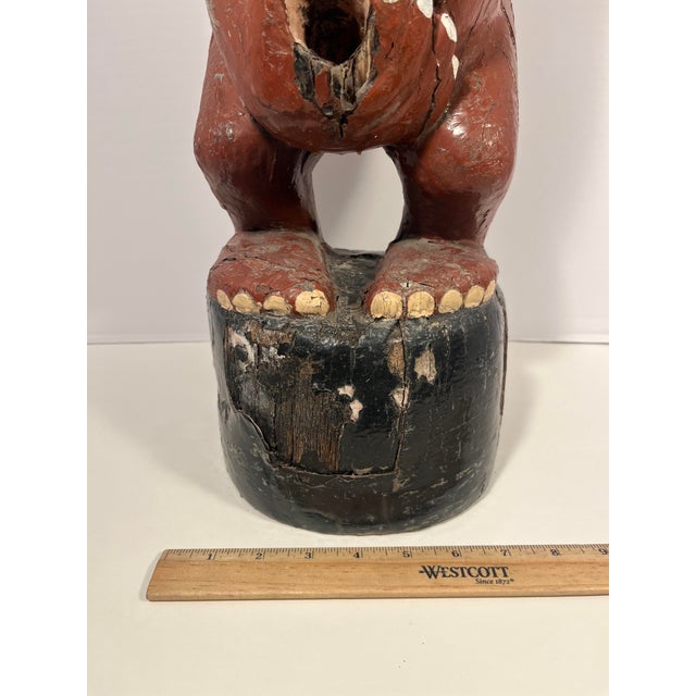 Vintage Bali Tribal Figural Carved Wooden Fertility Slit Drum Red Painted 38”h For Sale - Image 10 of 10
