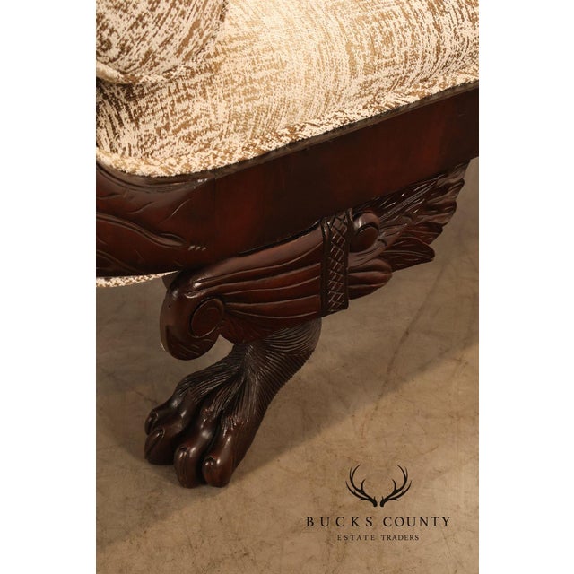 Traditional Antique American Upholstered Empire Style Carved Mahogany Sofa For Sale - Image 3 of 18