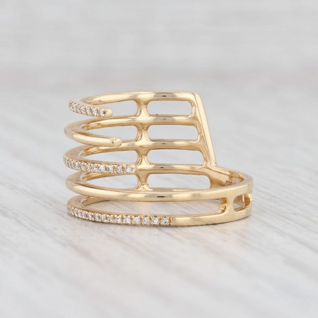 Modern New Layered Diamond Statement Ring 14k Yellow Gold Size 6.5 Stacking For Sale - Image 3 of 7