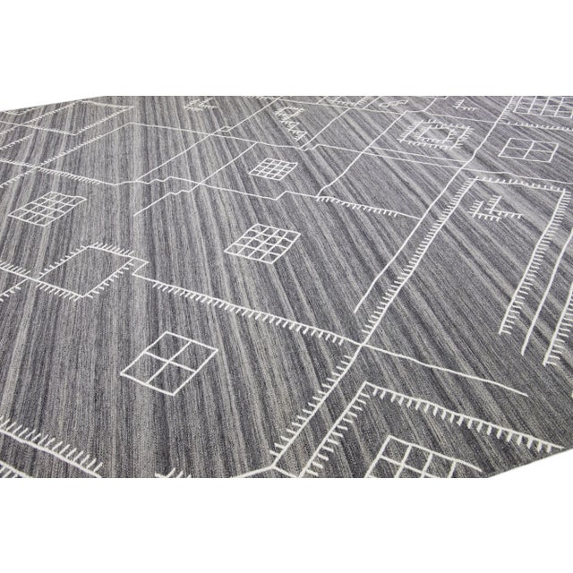 Contemporary Gray Flatweave Kilim Wool Rug With Coastal Design by Apadana For Sale In New York - Image 6 of 7