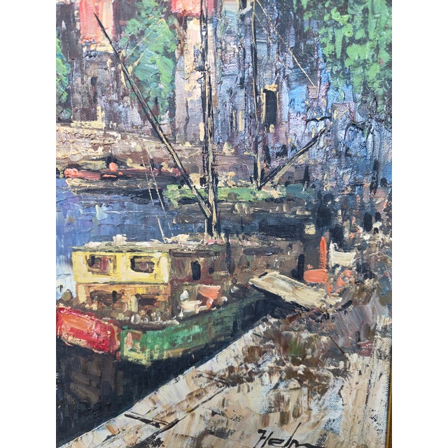 Mid 20th Century Mid-Century John F. Helm (B. 1900-1972) Harbor Scene Oil Painting on Canvas For Sale - Image 5 of 10