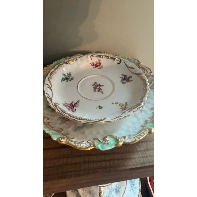 Ceramic Antique Dresden Richard Klemm Lidded Bouillon Cup, Saucer, & Plate Trio — Two-Handled Tea/Soup Presentation Set For Sale - Image 7 of 7