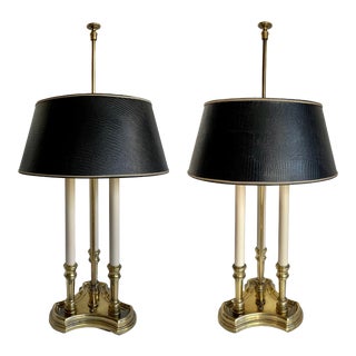 1970's Pair of Stiffel French Bouliotte 3-Bulb Lamp With Black Shade For Sale