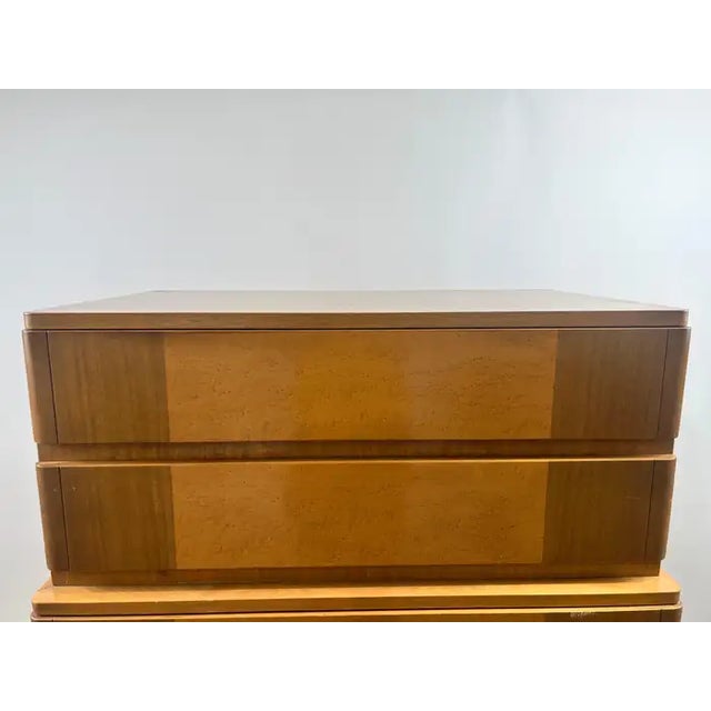 Mid-Century Modern Mid-Century Modern R-Way Birdseye Maple Highboy Chest of 5 Drawers For Sale - Image 3 of 18