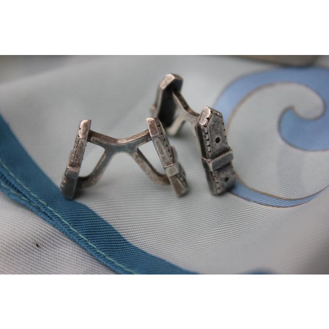 Silver Vintage Silver Cufflinks in Original Box from Hermes For Sale - Image 8 of 18