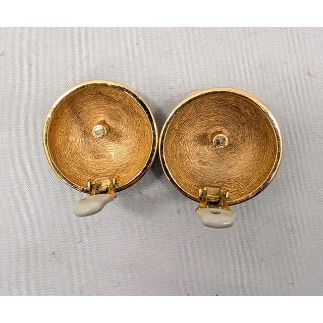 Metal Vintage 1980s Signed Ciner Goldtone Black & Ivory Enamel Striped Clip Earrings-2 Pieces For Sale - Image 7 of 7