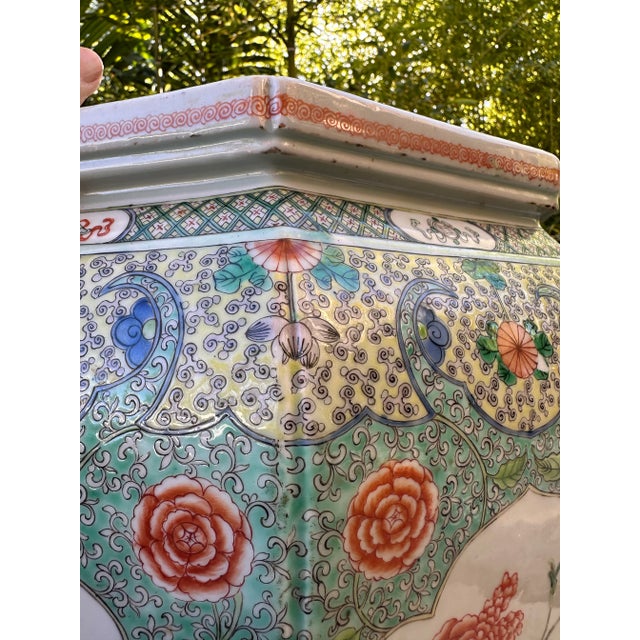 Antique Chinese Famille Verte Porcelain Jardiniere, Qing Dynasty, 18th Century For Sale In San Diego - Image 6 of 12