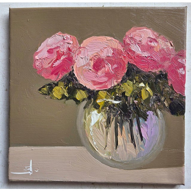 A stylish, impressionist oil painting of a pink roses, by UK based artist Vivek Mandalia. Frame and hang in your home. 30...