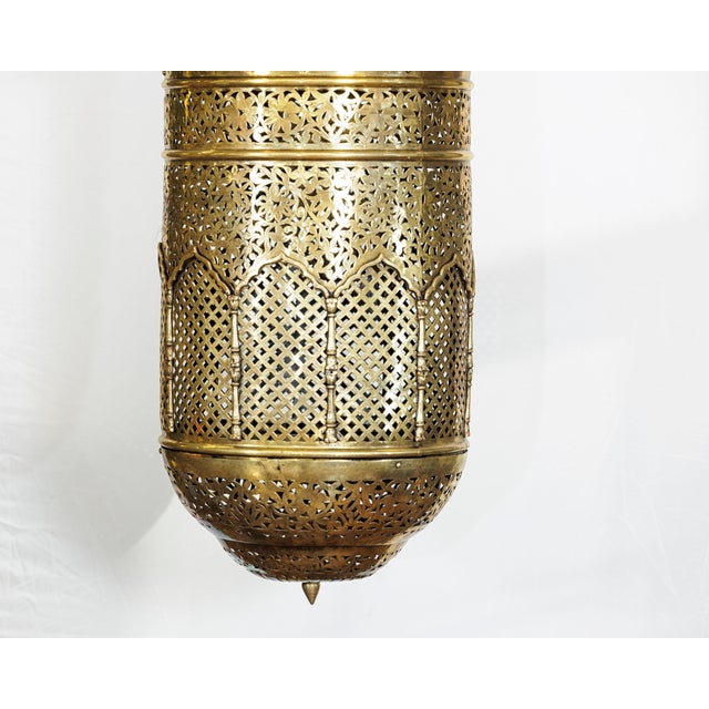Vintage Indian Brass Hanging Lantern with Pierced Floral and Lattice Motifs For Sale - Image 18 of 18