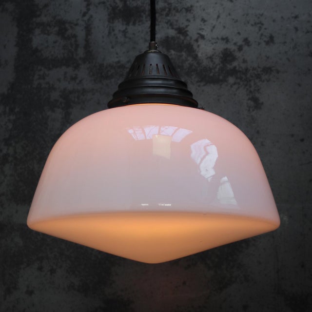 Art Deco White Opaline Glass Pendant Light, 1920s For Sale - Image 4 of 8