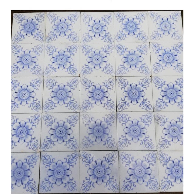 Art Deco White and Blue Flower Glazed Tiles by Le Glaive, 1920 For Sale - Image 11 of 14