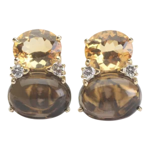 Christina Addison Large Gum Drop Earrings With Citrine and Cabochon Smoky Topaz and Diamonds - a Pair