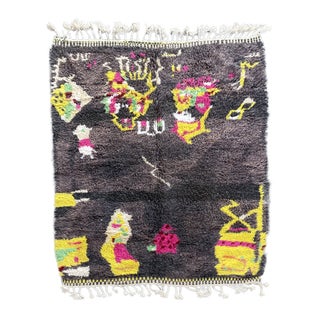 Modern Black Moroccan Wool Rug For Sale