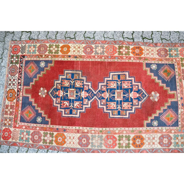 1960s Vintage Red Wool Rug For Sale - Image 6 of 11