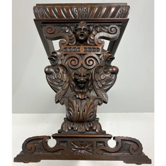 This is a wonderful Italian carved walnut console table with a beautiful siena marble top that is not attached. The carved...