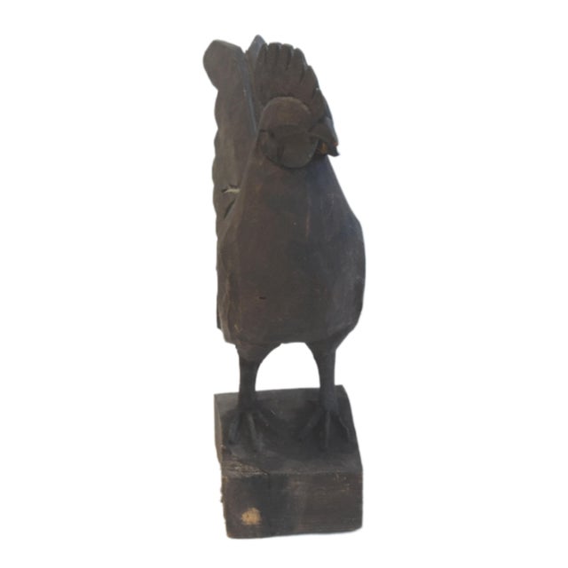 Vintage hand-carved wooden chicken sculpture (hen or rooster). Carved from one block of wood. No maker's mark. Excellent...