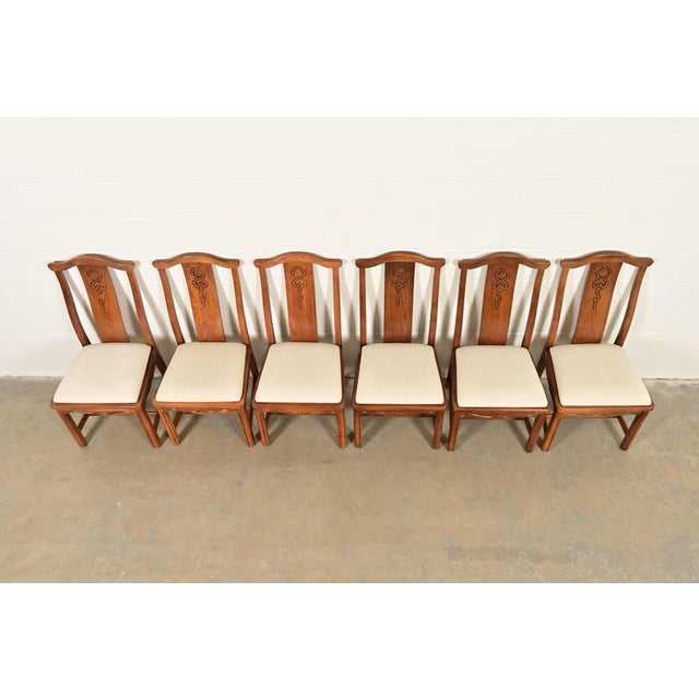 1970s Thomasville Mid-Century Hollywood Regency Chinoiserie Carved Walnut Dining Chairs, Set of Six For Sale - Image 5 of 13