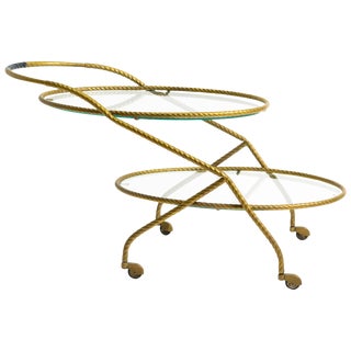 French Brass Rope Bar Cart For Sale