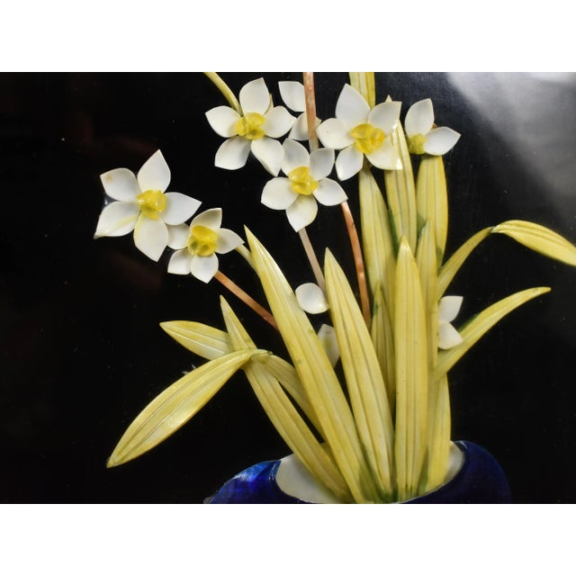 Wood Mid 20th Century Handmade Seashell Amaryllis Flowers in Vase Collage Art- a Pair For Sale - Image 7 of 9