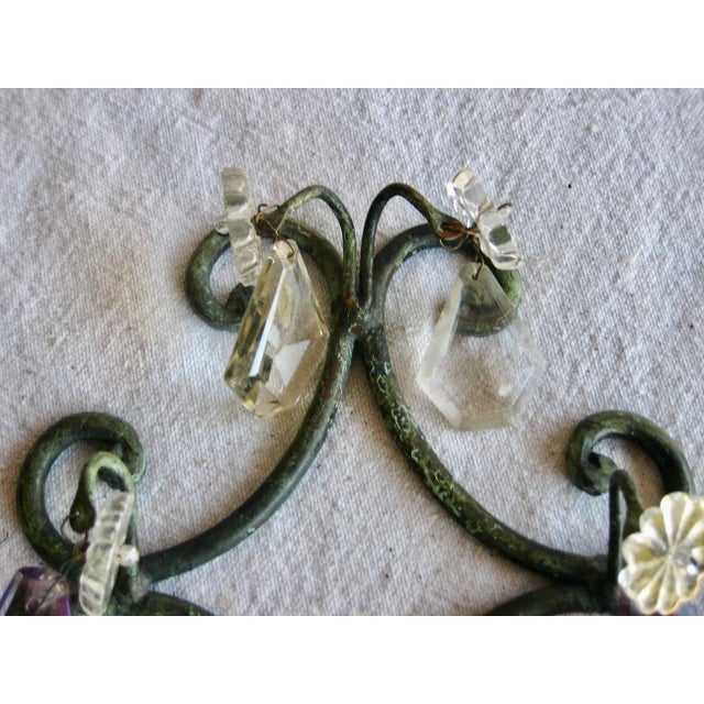 1920s 1920 French Iron Crystal Sconces - a Pair For Sale - Image 5 of 8