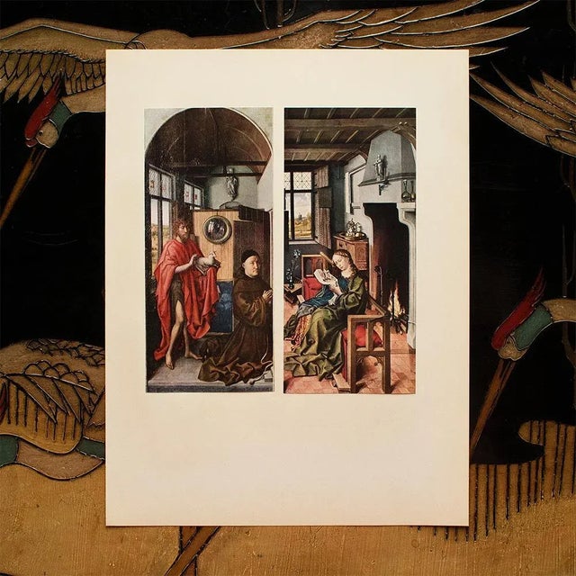 Renaissance 1956 After Robert Campin "St. John, Heinrich Von Werl and St. Barbara", Vintage Prints For Sale - Image 3 of 8