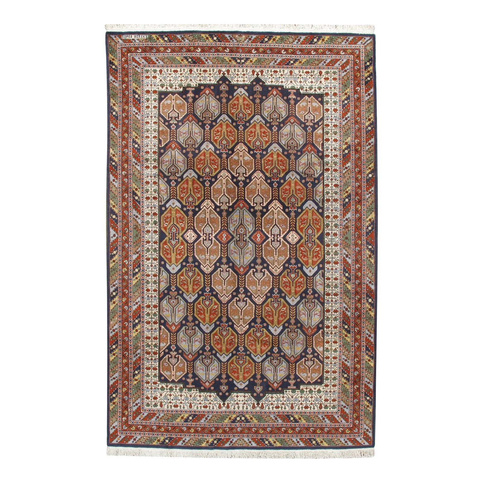 1950s Vintage Brown Kashmir Hand Woven Area Rug 6'5 X 10' | Chairish