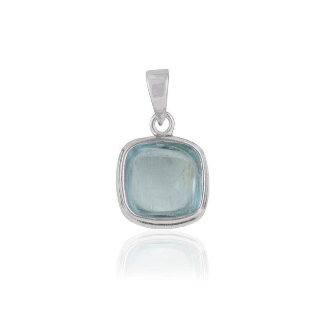 Cushion Cut Aquamarine Bezel Set Solitaire Pendant in 925 Sterling Silver For Sale - Image 6 of 14