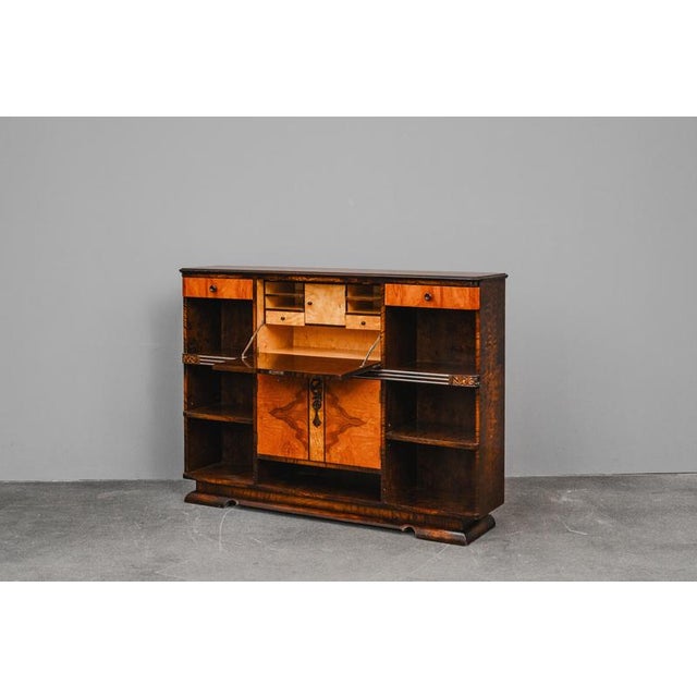 Art Deco Bookcase with Secretary Compartment in Birch and Walnut For Sale - Image 6 of 18