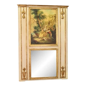 Antique French Painted Trumeau Mirror With Courtship Scenery