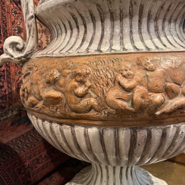 1990s Italian Hand-Painted Terra Cotta Urn/Planter With Three Handles For Sale - Image 12 of 13