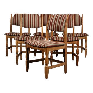 Vintage Dining Chairs in Oak and Wool by Henning Kjærnulf, 1970s, Set of 6 For Sale