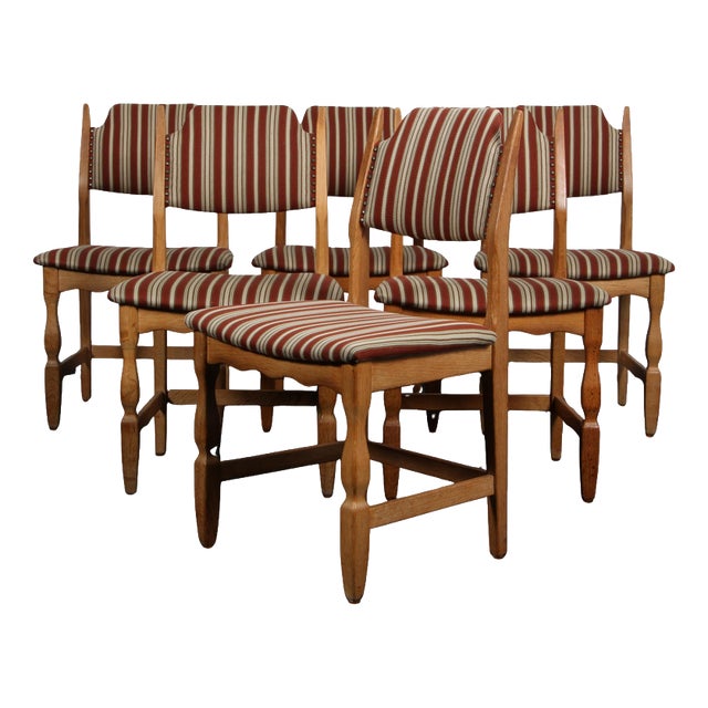 Vintage Dining Chairs in Oak and Wool by Henning Kjærnulf, 1970s, Set of 6 For Sale