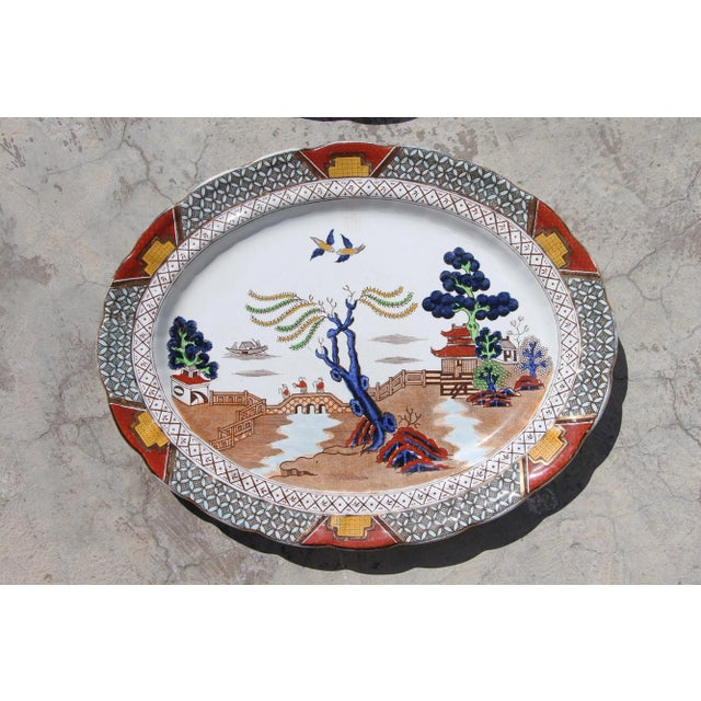 English Rare Set of Three Platters Ac Harley Jones Stoke on Trent Ye Olde Chinese Willow For Sale - Image 3 of 13