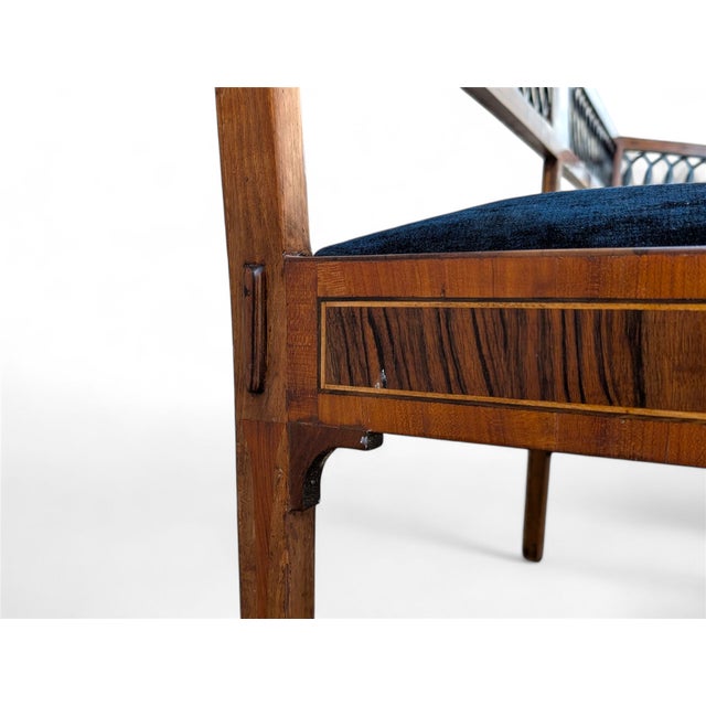 Wood Neoclassical Style Walnut Bench with Maple Inlays For Sale - Image 7 of 11
